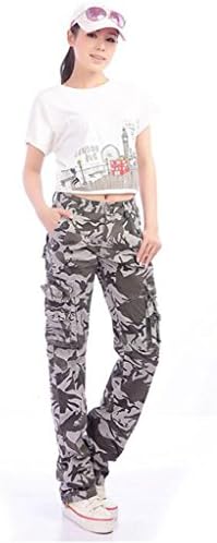 Lixmee Women Camouflage Outdoor Cargo Pants Grey X-Large