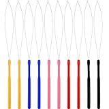10 Pack Wooden Hair Extension Loop Needle Threader Pulling Hook Tool and Bead Device Tool for Hair or Feather Extensions (Multicolored Loop Tools)