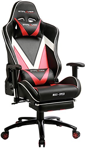 Preisvergleich Produktbild GTPLAYER Gaming Stuhl Computerstuhl Chefsessel Kunstleder Bürodrehstuhl Höhenverstellbarer Schreibtischstuhl Ergonomisches Design mit Fußstütze Verstellbaren Armlehnen und Wippfunktion