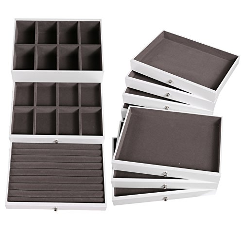 Homdox Schmuckschatullen Schmuckkästchen Uhrenkoffer Schmucklade 10 Schichten mit Schubladen Weiss - 6