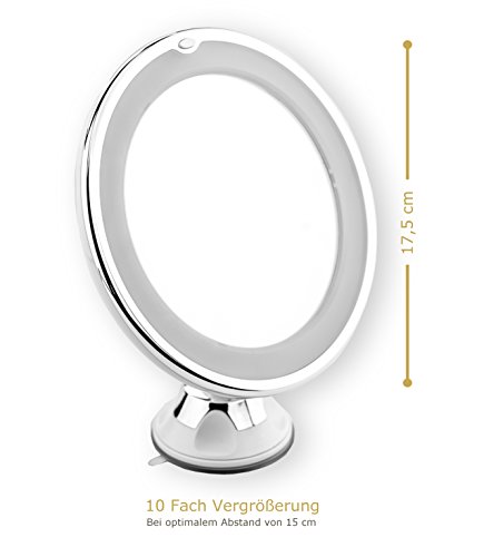 PUREHANNA Kosmetikspiegel mit LED Beleuchtung und 10-Facher Vergrößerung, Schminkspiegel mit Saugnapf-Grundplatte, Ø 17, 5 cm - 2
