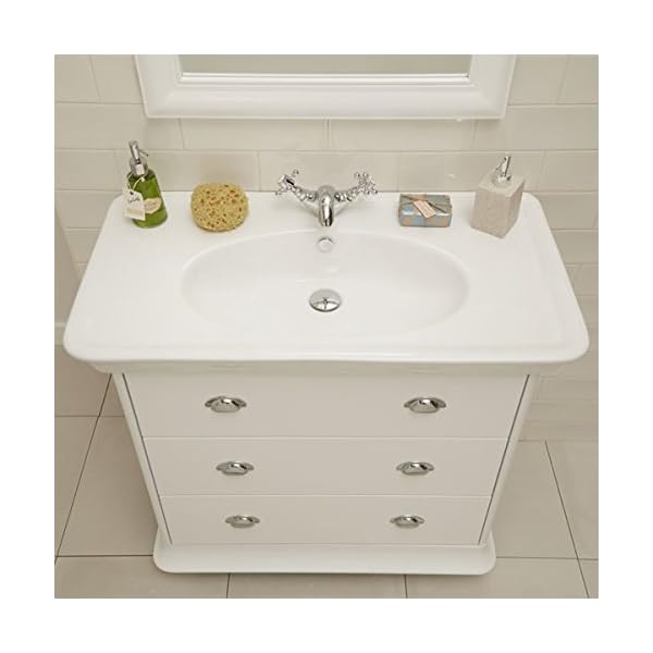900 Vanity Unit with Basin for Bathroom Ensuite - Soft Closing Traditional Storage in Matte White Finish - 3 Deep Fill Drawers - Inset Ceramic Hand Wash Sink - (Dimensions ** Furniture Cabinet - Height: 835mm, Width: 745mm, Projection: 425mm, Drawer Depth: 400mm ** Basin Height: 80mm, Basin Width: 915mm, Basin Projection: 485mm) - Image 3