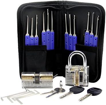 2 Practice Locks Set with 17 Lock Picking Kit - Transparent Cutaway Practice Tools for Lock Picking, Locksmith by Rich Home Supplies