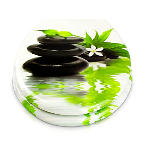 WC Sitz mit Absenkautomatik – „Steingarten“ Design – Toilettendeckel mit Motiv aus Duroplast inkl. Montagesatz – VENKON - 6