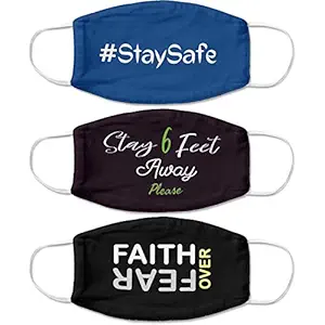 Shocknshop Cotton Slogan Printed Reusable And Washable Face Mask for Men And Women (Black And Blue) Pack of 3