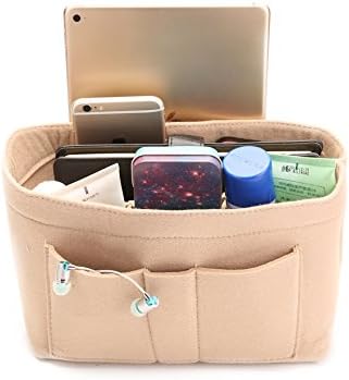 COKOO-Portable Multi-function Felt Purse Organizers，Insert Handbag Organizer Bag in Bag (BEIGE, Large)