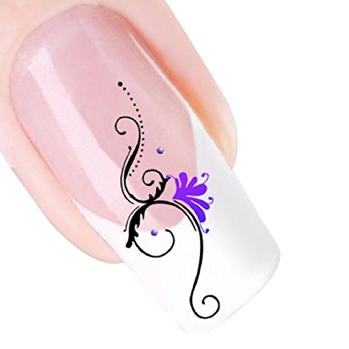 DDLBiz® 5pcs 3D Design Purple Flower Nail Tip Art Water Transfers Decal Sticker (XF1424)