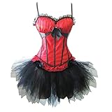 LFFW Padded Bra Shoulder Straps Corset Basque with Tutu Skirt/New Swan Dress (UK(12-14) XL, Red)