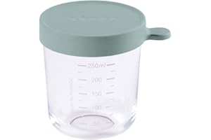 BÉABA, Portion Conservation Repas Bébé/Verre Extra Résistant, Made in France, 100% Hermétique, Résiste à la chaleur et Choc thermique, Congélation, Stérilisation, Graduation, 250 ml, Eucalyptus Green