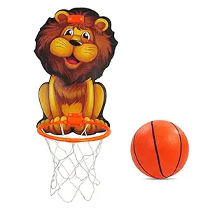 NHR Lion Basket Ball for Kids Toys for Boys and Girls Portable Set with Hanging Board, Ring Net, Ball Indoor and Outdoor Games Good for Pastime Birthday and Return Gift Set Standard