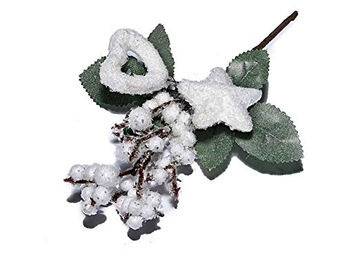 Ideapiu 20 Mazzolino innevato con Bacche e Decorazioni Bianche