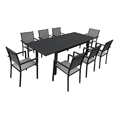 Happy Garden Salon de jardin CAPRI extensible en textilène gris 8 places - aluminium anthracite