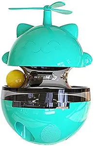 4 in 1 Interactive Cat and Dog Tumbler Toy Food Dispenser Cat IQ Training Turntable Toy for Cat and Puppies Sports (Blue)