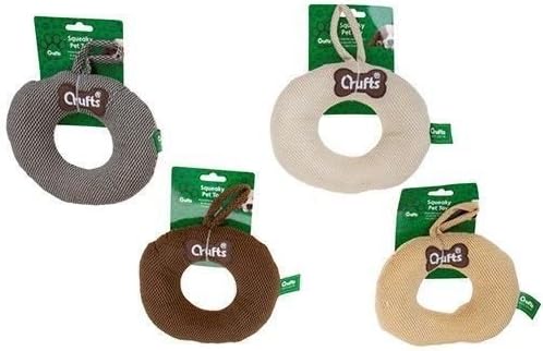 1 x Crufts Branded 19cm Squeaky Doughnut Pet Chew Toy