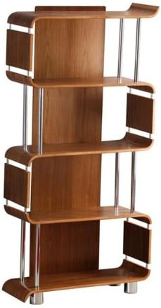 JualBali Walnut Bookshelf with Chrome Supports
