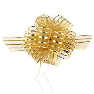 Home REPUBLIC-10 Bow Golden Colour Colour 50 mm Wedding Pull Bow Organza Striped Ribbon String with 35