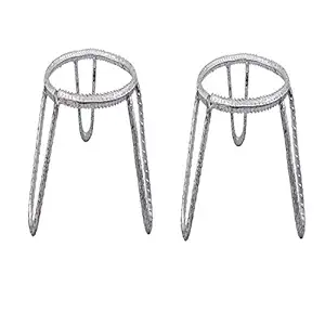 KITCHEN SHOPEE Round Iron Matka/Planter Pot Stand for Home, Office, Garden, Decor Balcony, Kitchen  7x10x10 inch (Set of 2 pcs, Silver)