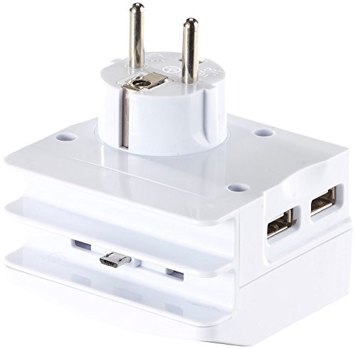 revolt Mehrfachstecker: 4in1-Steckdose, 2x USB, 1x Micro-USB, Smartphone-Ablage, 2,1 A, 10,5 W (Steckdosenadapter)