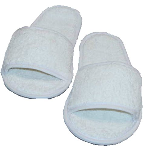hochwertige Frottee Slipper weiss mit offenen Zehen, Classic Terry Slipper / Schuhe / Hausschuhe / Pantoletten / Hotelslipper / Badeschuhe