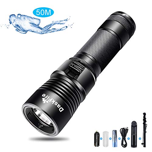 DaskFire Dive Torch 1000Lumens Diving Torcia subacquea 50M ricaricabile Scuba LED torcia elettrica tattica con 18650 batteria e caricatore USB