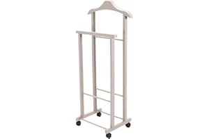 Tomaino - Galán de noche de dormitorio de madera de haya - Perchero vestidor de dormitorio con ruedas - Ambrogio (pardo)