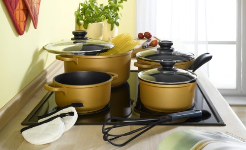 Karcher 121862 Set of 7 High Quality Induction Pans Aluminium Cast Teflon® Classic Coated Gold