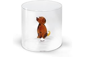 WD Lifestyle - Bicchiere in Vetro Borosilicato 250ml con Soggetto in Vetro Colorato Interno (Cane)