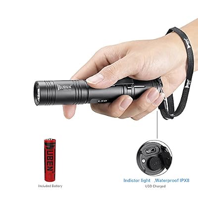 WUBEN Lampe torche LED / Lampe de poche tactique militaire puissante Rechargeable Haute puissance WUBEN 1200 LM Cree XPL2 LED Super Bright, IPX8 imperméable, 5 modes, Batterie 18650 incluse, pour le camping à vélo, utilisation d'urgence