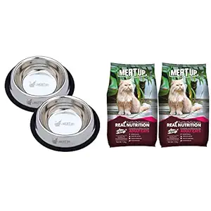 Meat Up Stainless Steel Cat Feeding Bowl (Buy 1 Get 1 Free), 225ml & Adult Dry Cat Food, Ocean Fish - 1.2kg (Buy 1 Get 1 Free)