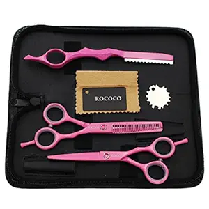 ROCOCO Professional 5.5 inch Pink Salon Hair Cutting Scissors and Hair Thinning Shears with Razor for Female Hairdresser