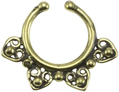 Brass Hearts Swirl Design Fake Septum Ring - 7mm (0.3") Inner Hoop with Adjustable Opening - Street Habit Jewelry