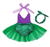 Halter de encaje hueco, Las correas de encaje se pueden atar en un bowknot en el escote trasero,estampado de escamas de sirena con retazos de mameluco,falda de media espalda de malla, 2 capas de malla tul alrededor de la cintura elástica en la parte posterior. Haz juego con una diadema de escamas de pez;