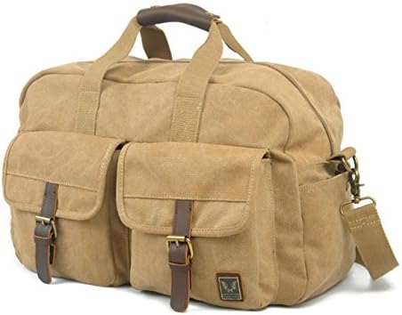 Singco Canvas Gym Tote Bag Holdall Bag Sports Handbag Messenger Bag Travel Duffle Bag (Khaki)