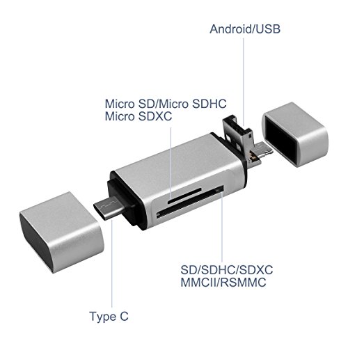 RicoRich 3-in-1 SD TF Kartenleser mit Adapter USB-A / Micro USB / USB-C Typ-C, SuperSpeed Memory Card Reader USB Kart enlesegerät für Micro SD/SDXC TF falten Kartee - 2