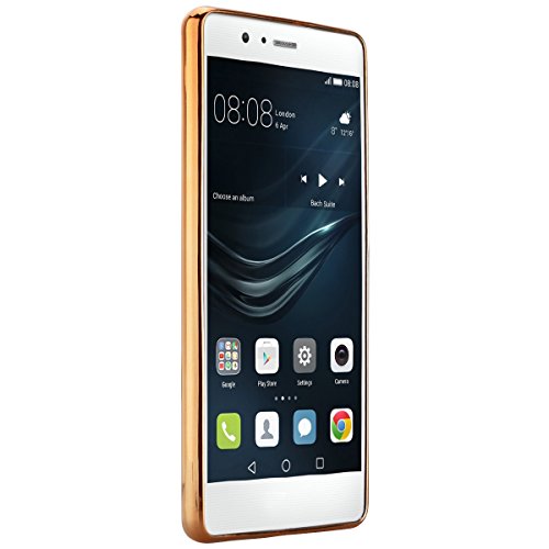 GrandEver Huawei P9 LiteWeiche Silikon Hülle Bumper Rückschale Schutzhülle Ultra Slim Rahmen Leicht Rückseite Schutz Backcover TPU Silicon Cover Tasche Soft Case Weich Handytasche Premium Handyhülle – Gold - 3