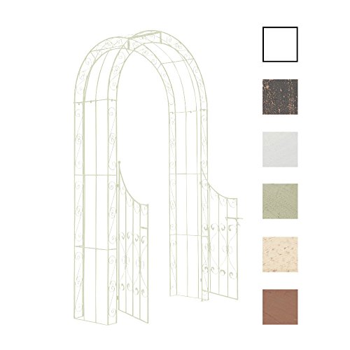 CLP Metall-Rosenbogen SINA mit TOR / TÜR, Durchgangs-Höhe 235 cm, Durchgangs-Breite ca. 110 cm, stabil, Eisen beschichtet, Doppeltor antik-creme
