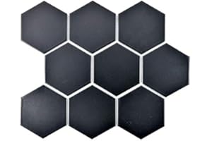 MOSANI MOS11F-0311 Carrelage hexagonal en céramique, taille XL, pour cuisine, salle de bain, WC, protection anti-éclaboussures, noir mat