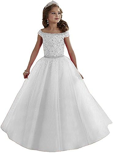 Pnehewery Girls Toddler Pageant Dresses Rhinestones Flower Girls Dresses Beads Girls Dress