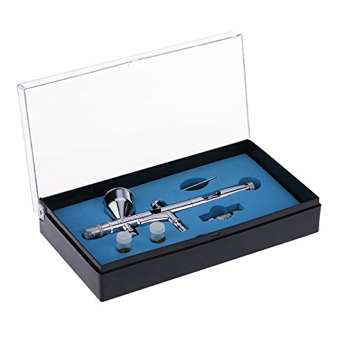 KKmoon Dual Action Airbrush Set, Schwerkraft Zuführung mit Nadeln, Düsen, Schlüssel und Kuppler für Hobby, Farbe Kunsthandwerk, Nagel Dekoration, Körper Tätowierung, Modell 0.2 / 0.3 / 0.5 mm 9cc - 7