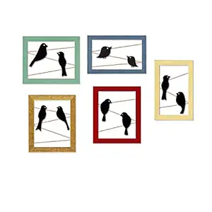 Art Street Set of 5 Wooden Birds Wall Arts Cutouts Hanging Photo Frame for Home D