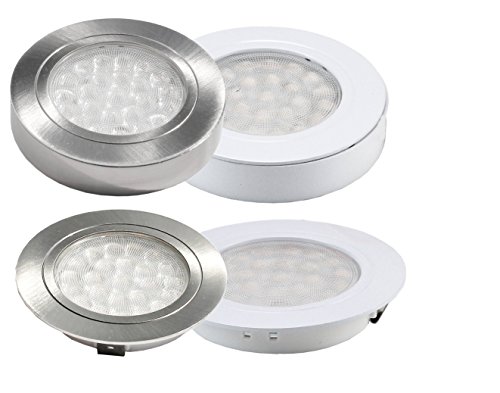 Preisvergleich Produktbild Flache 12V LED Möbel Schrank Einbauleuchte Aufbauleuchte"CHICO" Edelstahl geb. / Weiß 2W = ca. 15W Küchenlicht Unterbauleuchte Warmweiß Neutralweiß !!! NUR 10mm Einbautiefe !!!