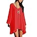TopTie V Neck Split Sleeve Loose Chiffon Dress Asymmetrical Hem Chemise Blouse - LightBlue,M