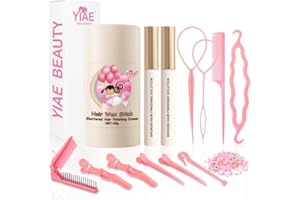 YIAE Kit de cire cheveux femme, 2 x 15ml wax stick hair pour baby hair et Set d'accessoires de coiffure enfant fille, avec gel cheveux femme non gras pour les cheveux frisés et rebelles