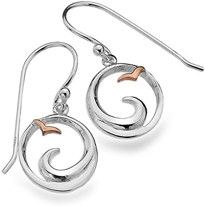 Sterling Silver Jewellery: Ocean Wave and Rose Gold Seagull Drop Earrings (10mm Diameter) (E135)