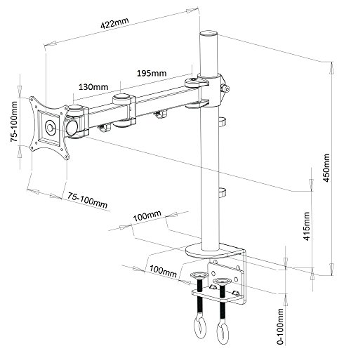 NEG Profi Universal Monitor-Tischhalterung Visoflex VF352W (weiß) schwenkbar, neigbar, höhenverstellbar und drehbar (Pivot-Funktion), VESA 75×75, 100×100 und bis 10kg belastbar - 6