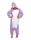 Unicsex Süß Einhorn Overall Pyjama Kostüme Schlafanzug Für Kinder / Erwachsene (S, Lila) - 