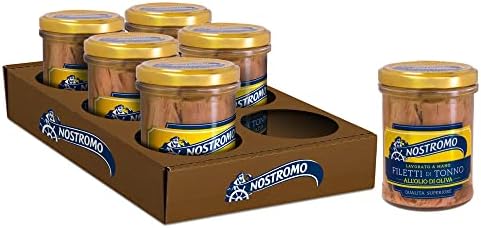 Nostromo - Filetti di tonno all'olio di oliva, 6 vasetti da 180gr. Qualità superiore, lavorati a mano, fonte di Omega 3.
