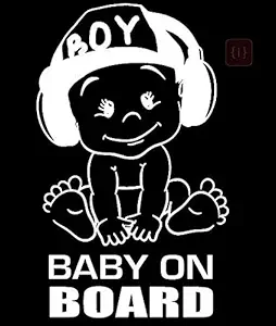 ISEE 360 Baby on Board Vinyl Sticker Car Decal Sticker for car Window Funny Cute Cool boy Stickers White L X H (12.00 cm X 18.00 cm)