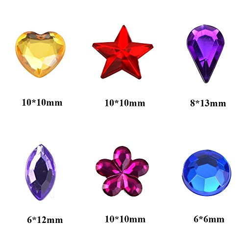 JPSOR 600 Stück Flach Gefäß Acrylat Strass Steine künstlich Strasssteine Schmucksteine, 6 Formen, 6-13mm, gemischte Farben - 3