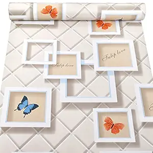 Wolpin Wall Stickers Wallpaper (45 cm x 10 m) 3D Frame Butterfly PVC DIY Self Adhesive Decal, Kids Room, Nursery Interior Decor, Multicolour